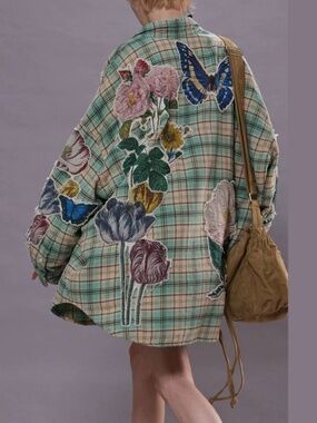 R13 NWOT Drop Neck Shirt Light Green Plaid